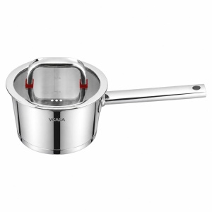 Cratiță cu coadă inox 304 cu capac 16 cm, 1,6 L, pentru inducție – VCASA Sierra 90101, capac din sticlă cu strecurătoare - Img 8