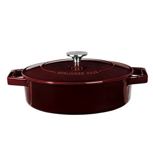 Cratita fonta emailata 2.5 L, 26 cm, cu capac, potrivita pe plita sau in cuptor, Burgundy Berlinger Haus BH 6498
