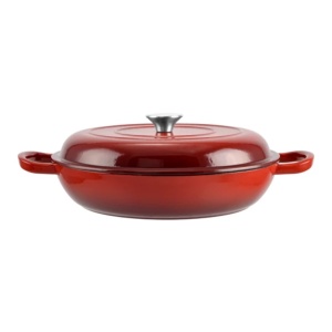 Cratita fonta emailata cu capac pentru friptura 30x6 cm, Perfect Home 10272, rosie