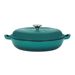 Cratita fonta emailata cu capac pentru friptura, 30x6 cm, 2,7 L, Perfect Home 16640, turcoaz