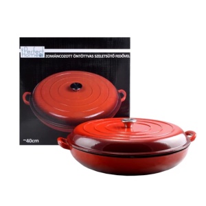 Cratita fonta emailata cu capac pentru friptura 40 cm 5L Perfect Home 14754, rosie