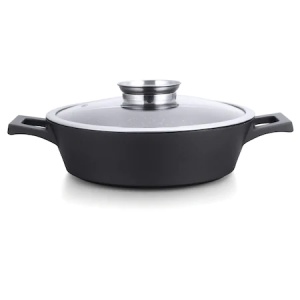 Cratiță marmorată cu capac 40 cm, 10.2 L Royalty Line RL-MR40ML, strat antiaderent, pentru gătit în volum mare, curățare ușoară
