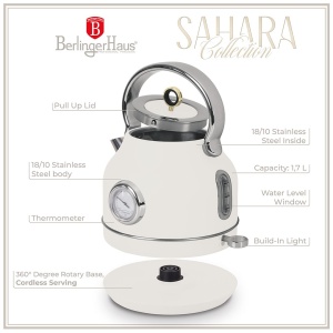Fierbător de apă retro Berlinger Haus BH 9515, 1.7 L, Sahara - Img 11