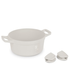 Oala cu capac si manere de silicon detasabile 24 cm, 4,4L Sahara Berlinger Haus BH 7787, antiaderenta, crem