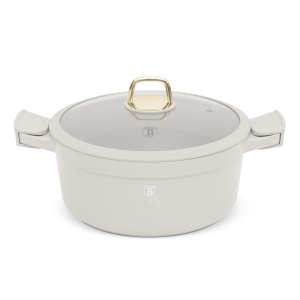Oala cu capac si manere de silicon detasabile 28 cm, 6,6L Sahara Berlinger Haus BH 7788, antiaderenta, crem