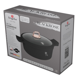 Oala cu capac si manere de silicon detasabile 28 cm, 6,6 L Black Rose Berlinger Haus BH 7784, antiaderenta, negru