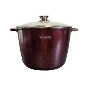 Oală înaltă marmorată cu capac 28 cm, 10,2 L – Royalty Line AD28MG, vișiniu, antiaderentă, compatibilă inducție