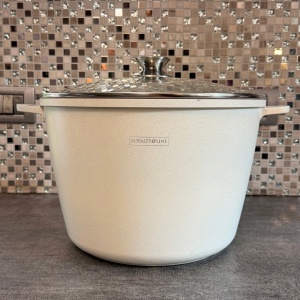 Oală înaltă marmorată cu capac 32 cm, 14 L – Royalty Line AD32MG, crem, antiaderentă, compatibilă inducție - Img 5
