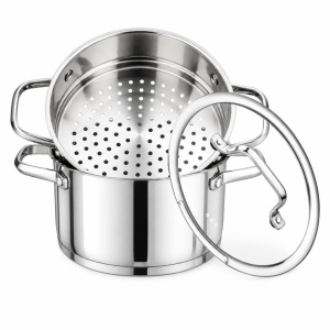 Oală pentru gătit la abur inox 304, 20 cm, 3 piese, pentru inducție – VCASA Amara 90117, capac cu strecurătoare - Img 6
