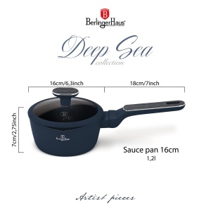 Oală pentru sos cu capac 16 cm, 1,2 L – Berlinger Haus Deep Sea BH 8369, albastru mat, antiaderentă titan, compatibilă inducție - Img 5