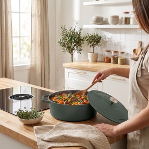 Oală roaster Berlinger Haus BH 8968, fontă emailată cu capac, 32 cm, verde mat - Img 5