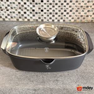 Oala roaster pentru cuptor 6L Black Berlinger Haus, capac cu strecuratoare integrata, antiaderenta, compatibila inductie - Img 6