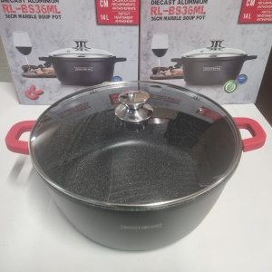 RESIGILAT R2 - Oală marmorată 14L cu capac, 36 cm – Royalty Line BS36M, curățare ușoară, antiaderentă - Img 2