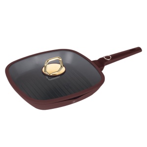 RESIGILAT - Tigaie grill cu capac Leonardo Collection Berlinger Haus BH 8037, 28 cm, 2.1 litri, antiaderente, strat titan, visiniu mat