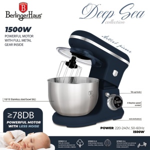 Robot de bucătărie planetar 1500 W, bol inox 6 L, afișaj digital – Berlinger Haus Deep Sea BH 9899, albastru mat, 8 viteze - Img 7