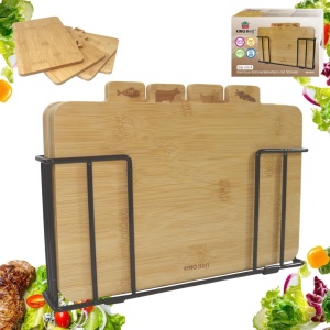 Set 4 tocătoare din bambus cu suport metalic – Kinghoff KH-2010, marcaje pentru carne, pește, pasăre și legume - Img 3