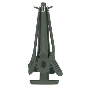 Set 5 ustensile de bucătărie cu suport rotativ – Berlinger Haus Green Matte LP-BH-265, verde mat, rezistente până la 230°C