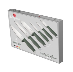 Set 6 cuțite de bucătărie din inox, în cutie cadou – Berlinger Haus Green Matte BH 3138, negru și verde mat - Img 2