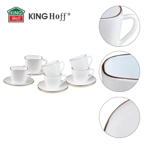 Set cesti cafea 12 piese, opal, alb cu auriu, 220 ml Kinghoff KH-1930 - Img 7