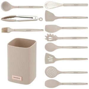 Set de ustensile de bucatarie din silicon, 12 piese, crem Klausberg KB-9012, cu suport, ideal pentru vasele antianderente - Img 2
