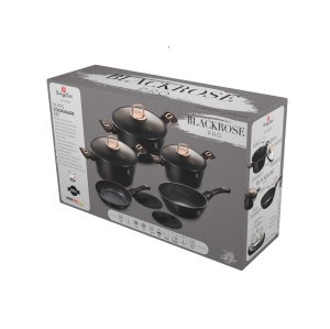 Set oale si tigai 10 piese cu capace Black Rose Collection Berlinger Haus BH 8168, antiaderente, strat titan, negre
