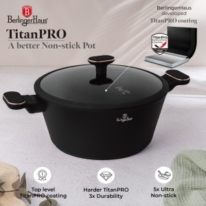 Set oale si tigai 15 piese Black Rose Berlinger Haus BH 8363, negre, înveliș antiaderent titan, compatibile inducție - Img 6