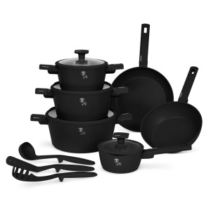 Set oale si tigai cu capace 15 Matte Black Piese Berlinger Haus BH 8198, negre, antiaderente, compatibile inductie - Img 2