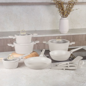 Set oale si tigai cu capace 15 piese Sahara Collection Berlinger Haus BH 8081N, crem, antiaderente, curatare usoara, inductie, design elegant, premium - Img 5