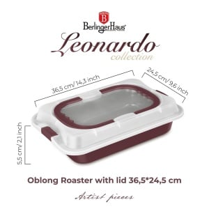 Tava cu capac plastic Leonardo Berlinger Haus BH 8636, visiniu mat
