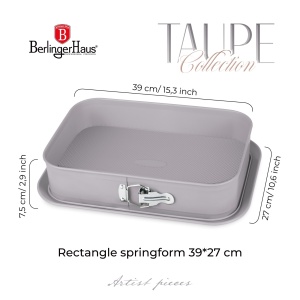 Tava dreptunghiulara 39x27 cm cu fund detasabil Taupe Berlinger Haus BH 7943, antiaderenta, gri