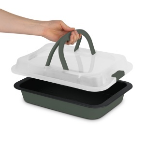 Tavă dreptunghiulară pentru copt cu capac plastic, Green Matt Berlinger Haus BH 8637 - Img 5