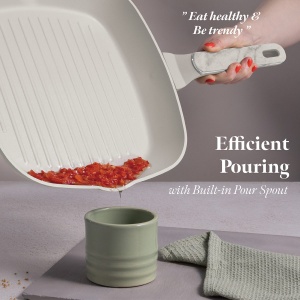 Tigaie grill cu capac 28 cm, 2,1 L – Berlinger Haus Sahara Marble BH 8393, crem mat, antiaderentă titan, compatibilă inducție - Img 7