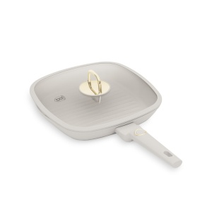 Tigaie grill cu capac 28 cm, 2,1L Sahara Berlinger Haus BH 8067, antiaderenta, crem