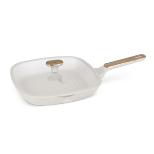 Tigaie grill cu capac 28 cm Sahara Nordic Berlinger Haus BH 8317, crem mat, antiaderenta, compatibila inductie
