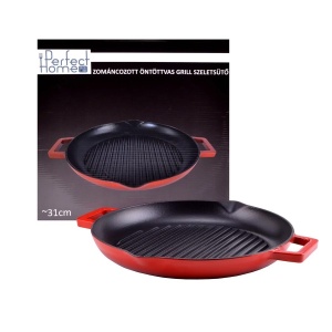 Tigaie grill din fontă emailată Perfect Home 28117, 31 cm, roșie - Img 3