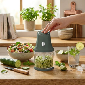 Tocător electric 2 în 1, 300 W, bol 1 L – Berlinger Haus Green Matte BH 9889, verde mat, 4 lame inox, 2 viteze - Img 5