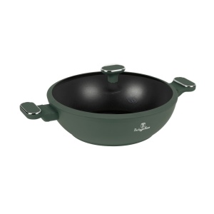 Wok cu capac 30 cm – Berlinger Haus Green Matte BH 8160, verde mat, antiaderent titan, compatibil inducție