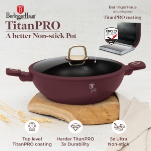 Wok cu capac, cu 2 manere si capac 30 cm Leonardo Collection Berlinger Haus BH 8035 - Img 6