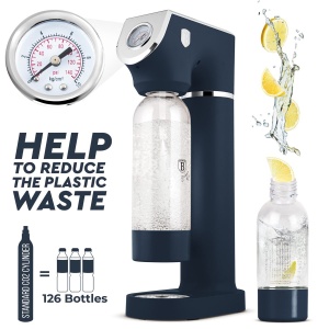 Aparat de făcut sifon manual, cu 2 sticle (1 L și 0,5 L) – Berlinger Haus Deep Sea BH 9762, albastru mat, fără curent electric - Img 3
