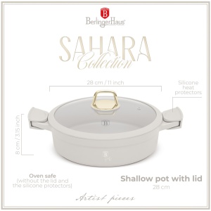 Cratita cu capac si manere de silicon detasabile 28 cm 4,2L Sahara Berlinger Haus BH 7785, antiaderenta, crem