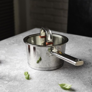Cratiță cu coadă inox 304 cu capac 16 cm, 1,6 L, pentru inducție – VCASA Sierra 90101, capac din sticlă cu strecurătoare - Img 5