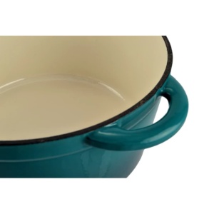 Cratita fonta emailata cu capac pentru friptura, 30x6 cm, 2,7 L, Perfect Home 16640, turcoaz