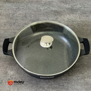 Cratiță marmorată antiaderentă 32 cm, 5.5L cu capac sticlă – Royalty Line RL-BR32ML, compatibilă inducție - Img 5