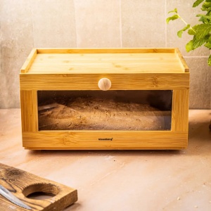 Cutie pentru pâine din bambus cu front acrilic, 35.5×24×18 cm, Klausberg KB-7923 - Img 4
