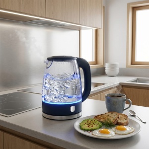 Fierbător de apă din sticlă 1,7 L, iluminare LED – Berlinger Haus Deep Sea BH 9813, albastru mat, bază rotativă 360° - Img 6