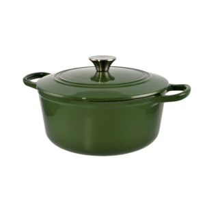Oală din fontă emailată cu capac 25x11 cm, 3.5L – Perfect Home 11862, verde, cu interior antiaderent, perfectă pentru gătit lent și uniform