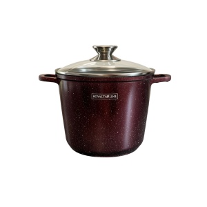 Oală înaltă marmorată cu capac 20 cm, 4 L – Royalty Line AD20MG, vișiniu, antiaderentă, compatibilă inducție