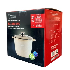 Oală înaltă marmorată cu capac 24 cm, 6,2 L – Royalty Line AD24MG, crem, antiaderentă, compatibilă inducție - Img 8