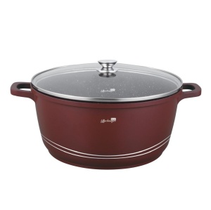 Oala mare marmorata 17,5 L, 40 cm, cu capac de sticla, antiaderenta, pentru zacusca, bulion, gemuri si compoturi, inductie, Bachmayer BM 7753-40