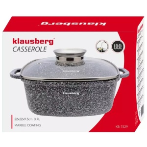 Oală pătrată cu capac 22 × 22 cm, 3,7 L – Klausberg KB-7529, capac de sticlă, compatibilă inducție - Img 6
